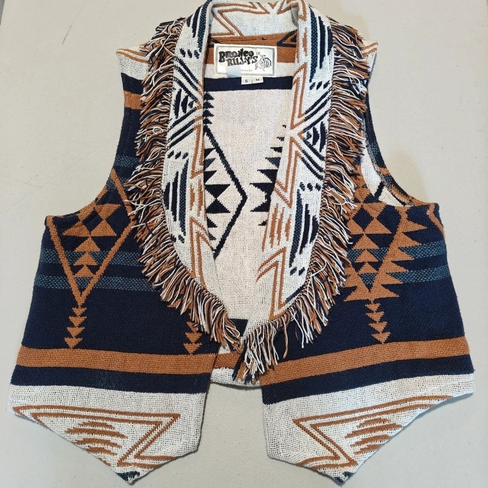 Aztec Geometric Vest Fringe Cowboy Core Country Western Festival Boho